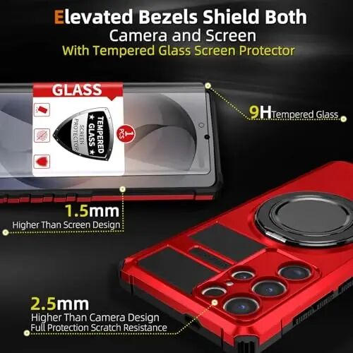 IYTRRYH Magnetic Stand Case for Samsung Galaxy S26 Ultra Wireless Charging | S26 Ultra Phone Case Compatible with MagSafe,with Screen Protector,with 360° Kickstand,Shockproof Heavy Duty Protection,Red - 3
