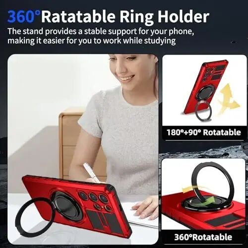 IYTRRYH Magnetic Stand Case for Samsung Galaxy S26 Ultra Wireless Charging | S26 Ultra Phone Case Compatible with MagSafe,with Screen Protector,with 360° Kickstand,Shockproof Heavy Duty Protection,Red - 4