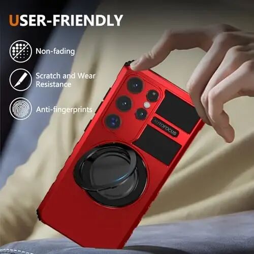 IYTRRYH Magnetic Stand Case for Samsung Galaxy S26 Ultra Wireless Charging | S26 Ultra Phone Case Compatible with MagSafe,with Screen Protector,with 360° Kickstand,Shockproof Heavy Duty Protection,Red - 5