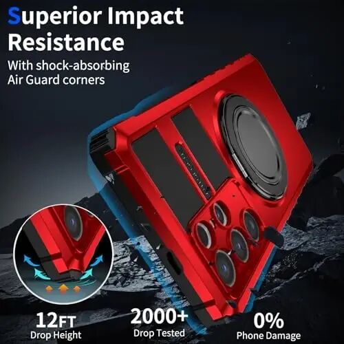 IYTRRYH Magnetic Stand Case for Samsung Galaxy S26 Ultra Wireless Charging | S26 Ultra Phone Case Compatible with MagSafe,with Screen Protector,with 360° Kickstand,Shockproof Heavy Duty Protection,Red - 6