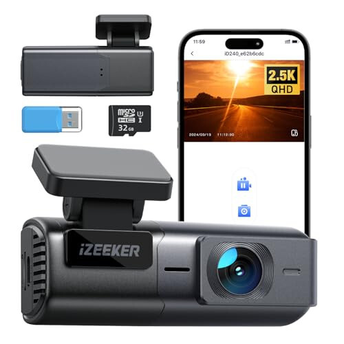 iZEEKER 2.5K Dash Cam WiFi Araç Kamerası, Mini Araç Kamerası 1440P Ön Kamera Uygulama ile, Ücretsiz 32GB Kart, Gece Görüşü, WDR, G-Sensör, Döngü Kaydı, 24 Saat Park Modu Desteği - 6