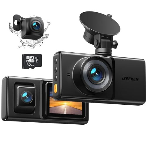 iZEEKER 3 Channel Dash Cam Front and Rear Inside, 2K Single, 1080P Triple Dash Camera for Cars with MicroSD Card, Infrared Night Vision for Taxi Driver, Accident Record, Loop Recording, Parking Mode - 1