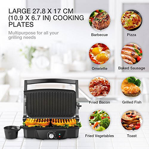 Изготовитель Панини, iSiLER 2 Slice Panini Press Grill, Сэндвичница с антипригарным покрытием, открывается на 180 градусов для Панини - 2