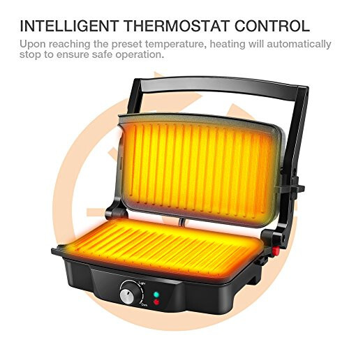 Изготовитель Панини, iSiLER 2 Slice Panini Press Grill, Сэндвичница с антипригарным покрытием, открывается на 180 градусов для Панини - 4