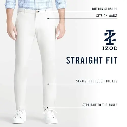 IZOD Men's Saltwater Stretch Flat-Front Chino Pants, Pale Khaki Slim, 32W x 34L - 6