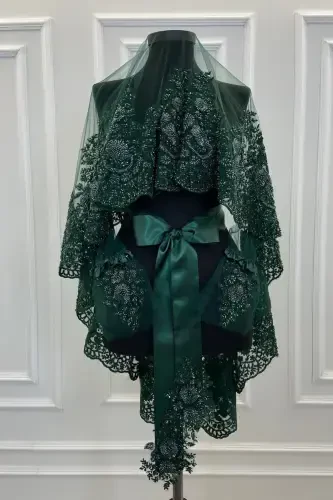 Изумрудно-зеленый VIP Deluxe Набор свадебной фаты - Изумрудно-зеленый - 6