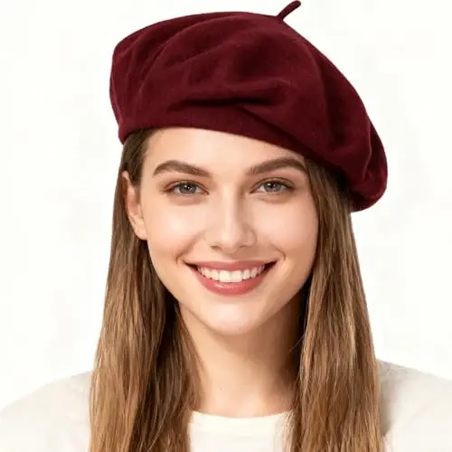 IZUS Ayollar uchun fransuzcha beret shlyapa, bir xil rangli rassom qalpoqchasi, jun, kattalar uchun qishki issiq bini qalpoq, modali ayollar va erkaklar uchun - 4