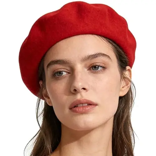 IZUS Women French Beret Hat Solid Artist Hat Wool Adult Beret Winter Warm Beanie Cap Fashion Ladies Men - 2