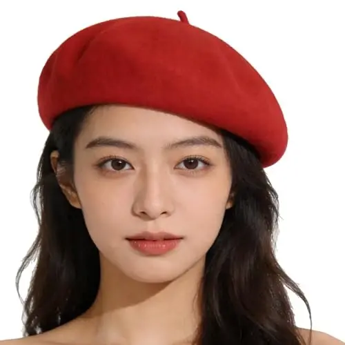 IZUS Women French Beret Hat Solid Artist Hat Wool Adult Beret Winter Warm Beanie Cap Fashion Ladies Men - 3