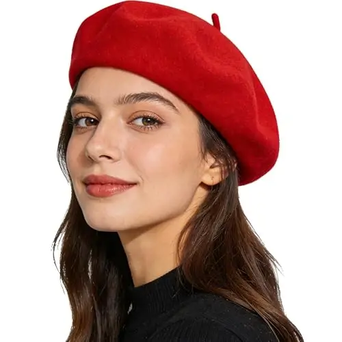 IZUS Women French Beret Hat Solid Artist Hat Wool Adult Beret Winter Warm Beanie Cap Fashion Ladies Men 