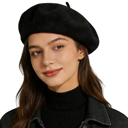 IZUS Women French Beret Hat Solid Artist Hat Wool Adult Beret Winter Warm Beanie Cap Fashion Ladies Men - 1