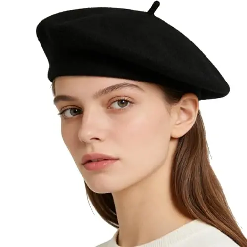 IZUS Women French Beret Hat Solid Artist Hat Wool Adult Beret Winter Warm Beanie Cap Fashion Ladies Men - 2