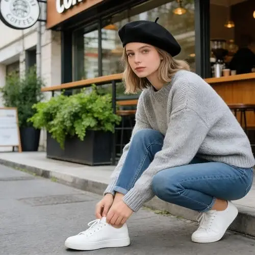 IZUS Women French Beret Hat Solid Artist Hat Wool Adult Beret Winter Warm Beanie Cap Fashion Ladies Men - 3