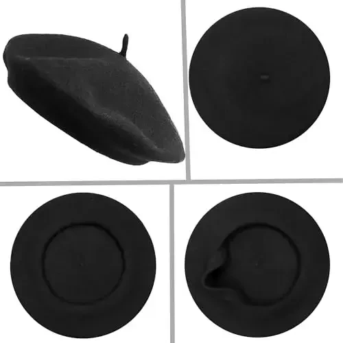 IZUS Women French Beret Hat Solid Artist Hat Wool Adult Beret Winter Warm Beanie Cap Fashion Ladies Men - 2