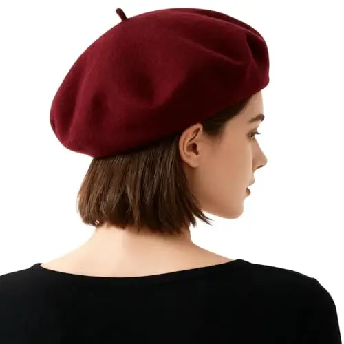 IZUS Women French Beret Hat Solid Artist Hat Wool Adult Beret Winter Warm Beanie Cap Fashion Ladies Men - 1