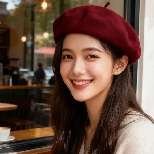 IZUS Women French Beret Hat Solid Artist Hat Wool Adult Beret Winter Warm Beanie Cap Fashion Ladies Men - 2