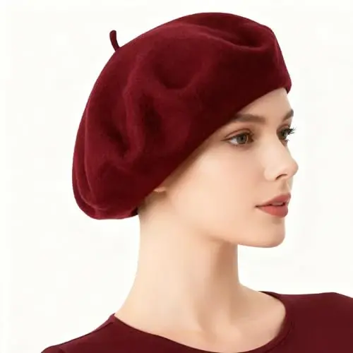 IZUS Women French Beret Hat Solid Artist Hat Wool Adult Beret Winter Warm Beanie Cap Fashion Ladies Men - 3