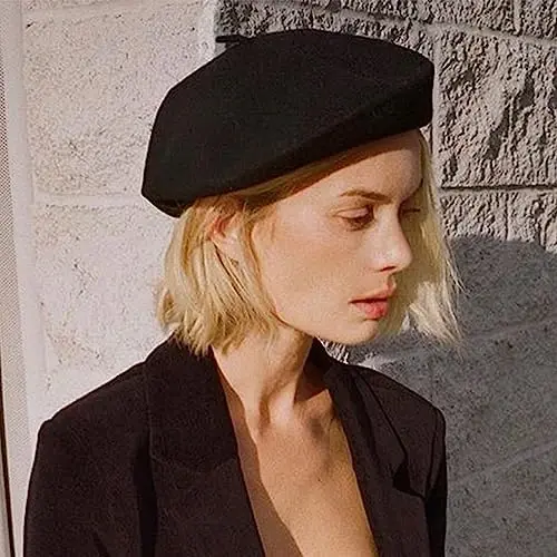 IZUS Women French Beret Hat Solid Artist Hat Wool Adult Beret Winter Warm Beanie Cap Fashion Ladies Men - 6