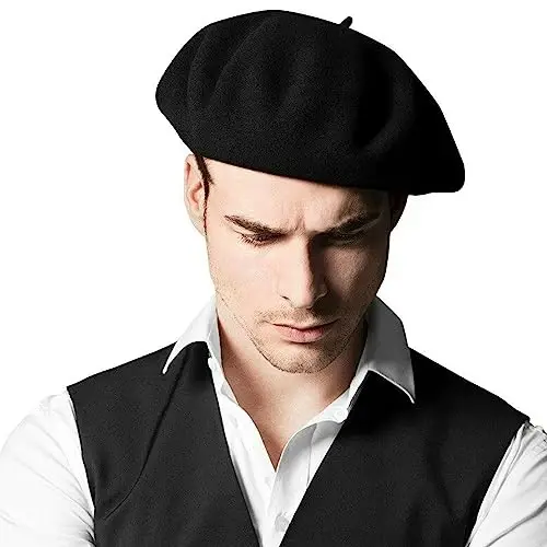 IZUS Women French Beret Hat Solid Artist Hat Wool Adult Beret Winter Warm Beanie Cap Fashion Ladies Men - 4
