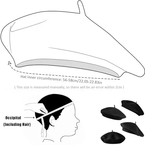 IZUS Women French Beret Hat Solid Artist Hat Wool Adult Beret Winter Warm Beanie Cap Fashion Ladies Men - 7