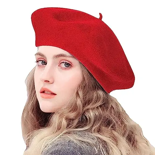 IZUS Women French Beret Hat Solid Artist Hat Wool Adult Beret Winter Warm Beanie Cap Fashion Ladies Men - Modazone