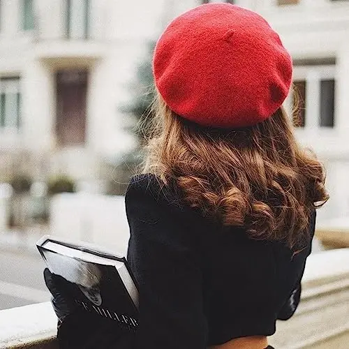 IZUS Women French Beret Hat Solid Artist Hat Wool Adult Beret Winter Warm Beanie Cap Fashion Ladies Men - 5