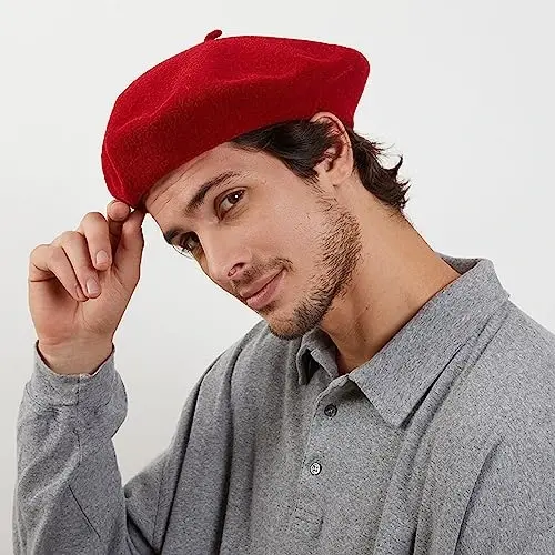 IZUS Women French Beret Hat Solid Artist Hat Wool Adult Beret Winter Warm Beanie Cap Fashion Ladies Men - 7
