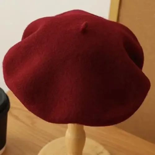 IZUS Women French Beret Hat Solid Artist Hat Wool Adult Beret Winter Warm Beanie Cap Fashion Ladies Men - 6