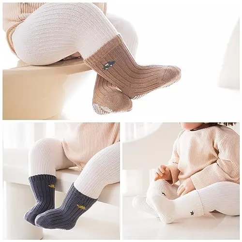 J Poqobog Baby Crew Socks,Grips Combed Cotton Socks Toddler Non-Skid for Girls,Boys Non Slip/Anti Skid 9-Pack - 4