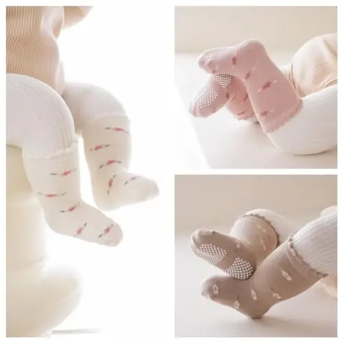 J Poqobog Baby Crew Socks,Grips Combed Cotton Socks Toddler Non-Skid for Girls,Boys Non Slip/Anti Skid 9-Pack - 3