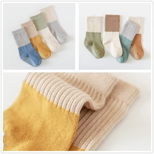 J Poqobog Baby Girls Boys Socks infant Cotton Crew Socks for newborn Non Slip/Anti Skid Toddler Knee-high Socks set - 33