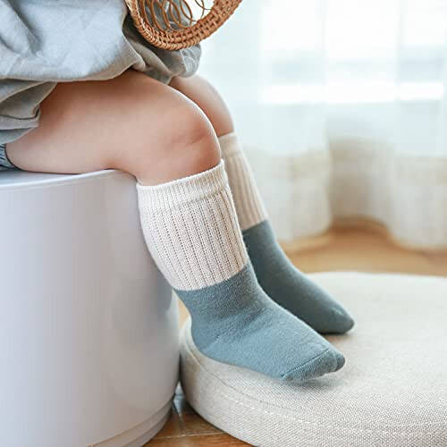 J Poqobog Baby Girls Boys Socks infant Cotton Crew Socks for newborn Non Slip/Anti Skid Toddler Knee-high Socks set - 35