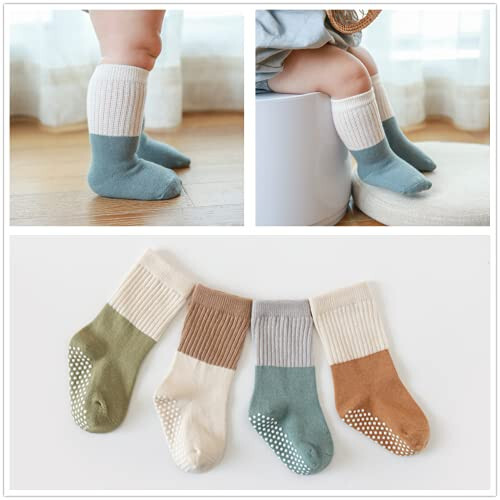 J Poqobog Baby Girls Boys Socks infant Cotton Crew Socks for newborn Non Slip/Anti Skid Toddler Knee-high Socks set - 26