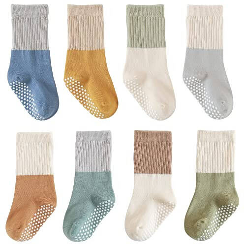 J Poqobog Baby Girls Boys Socks infant Cotton Crew Socks for newborn Non Slip/Anti Skid Toddler Knee-high Socks set - 7