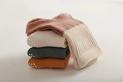 J Poqobog Baby Girls Boys Socks infant Cotton Crew Socks for newborn Non Slip/Anti Skid Toddler Knee-high Socks set - 6