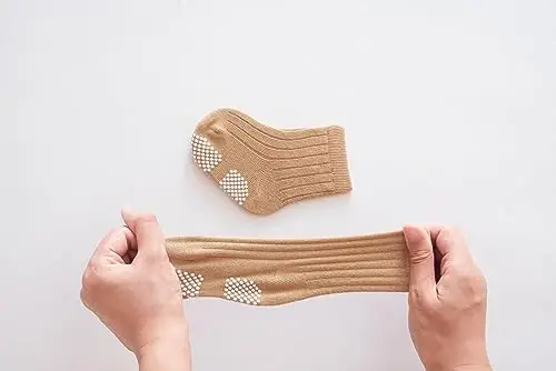 J Poqobog Baby Crew Socks,Grips Combed Cotton Socks Toddler Non-Skid for Girls,Boys Non Slip/Anti Skid 9-Pack - 5