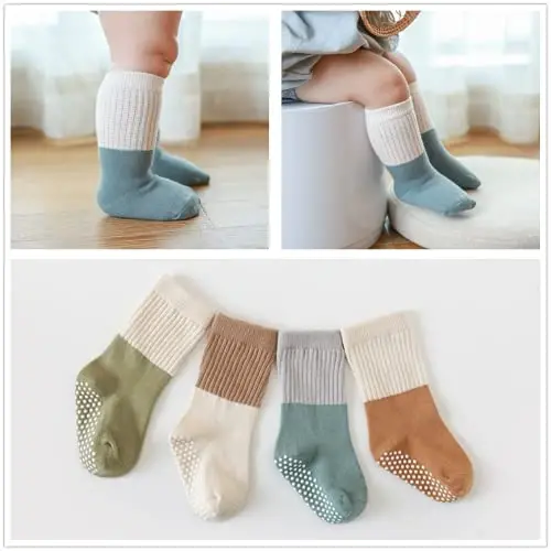 J Poqobog Baby Girls Boys Socks infant Cotton Crew Socks for newborn Non Slip/Anti Skid Toddler Knee-high Socks set - MODAZONE (1)