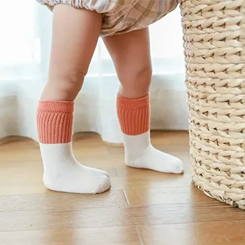 J Poqobog Baby Girls Boys Socks infant Cotton Crew Socks for newborn Non Slip/Anti Skid Toddler Knee-high Socks set - 3