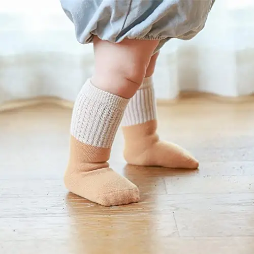 J Poqobog Baby Girls Boys Socks infant Cotton Crew Socks for newborn Non Slip/Anti Skid Toddler Knee-high Socks set - 2