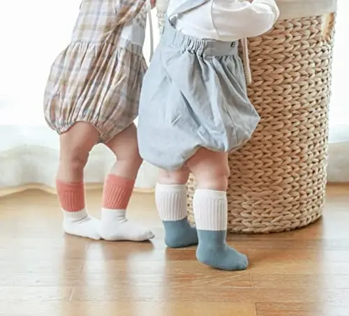 J Poqobog Baby Girls Boys Socks infant Cotton Crew Socks for newborn Non Slip/Anti Skid Toddler Knee-high Socks set - 4