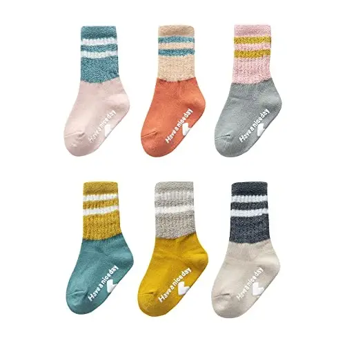 J Poqobog Baby Girls Boys Socks infant Cotton Crew Socks for newborn Non Slip/Anti Skid Toddler Knee-high Socks set 