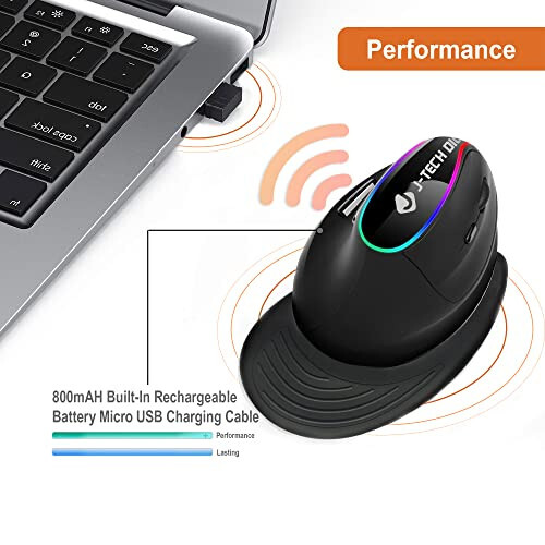 J-Tech Digital Ergonomic Mouse with Wireless Connection, Removable Palm Rest, Thumb Buttons, Rechargeable Battery, 800 DPI, Compatible with Windows and MAC OS - 2