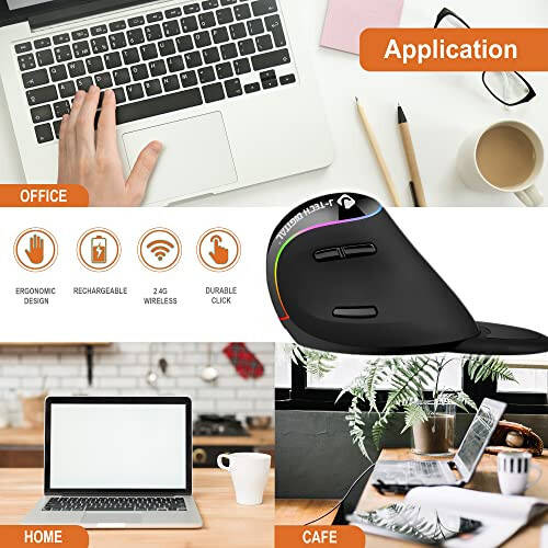 J-Tech Digital Ergonomic Mouse with Wireless Connection, Removable Palm Rest, Thumb Buttons, Rechargeable Battery, 800 DPI, Compatible with Windows and MAC OS - 6