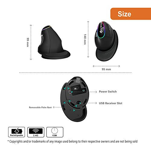 J-Tech Digital Ergonomic Mouse with Wireless Connection, Removable Palm Rest, Thumb Buttons, Rechargeable Battery, 800 DPI, Compatible with Windows and MAC OS - 8