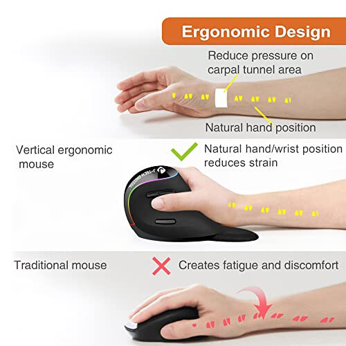 J-Tech Digital Ergonomik Simsiz Sichqoncha, Chiqarib Olinadigan Kavush Qo'llab-quvvatlash, Bosh Barmoq Tugmalari, Qayta Zaryadlanadigan Batareya, 800 DPI, Windows va MAC OS bilan mos keladi - 3