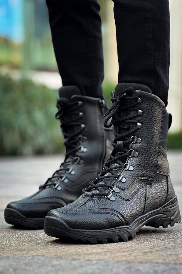 J051 Scalatore Lace-Up Zippered Orthopaedic Sole Daily Leather Men's Military Ankle Boots CST Black - 1