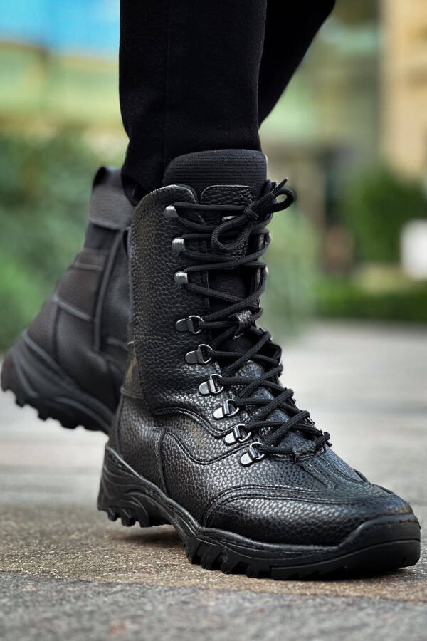 J051 Scalatore Lace-Up Zippered Orthopaedic Sole Daily Leather Men's Military Ankle Boots CST Black - 2