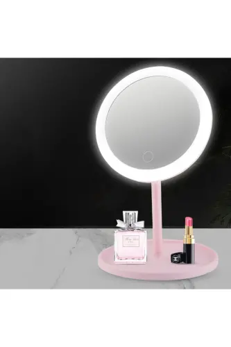 J56 Sensorli LED Yoriq Yoriqli USB Orqali Quvvatlanadigan Dumaloq Stol Usti Makiyaj Ko'zgisi Oq - 3