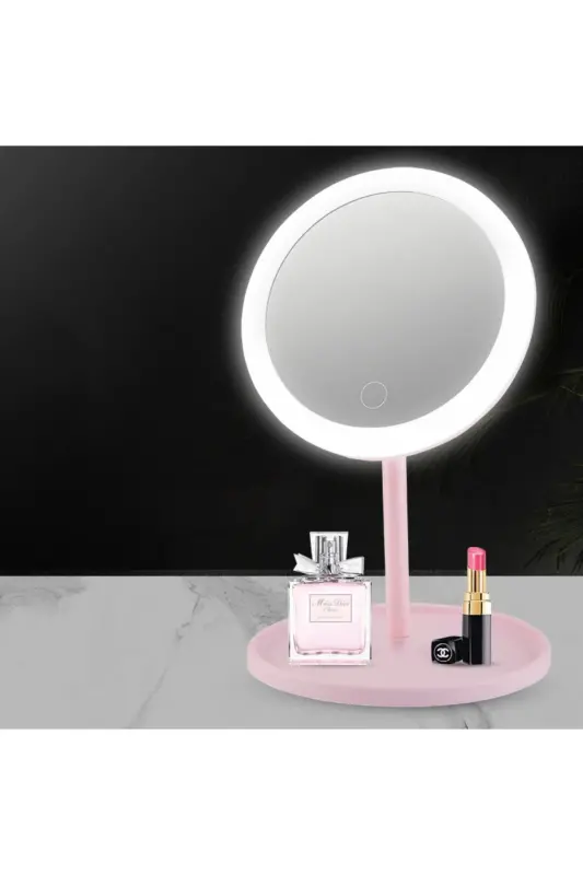 J56 Sensorli LED Yoriq Yoriqli USB Orqali Quvvatlanadigan Dumaloq Stol Usti Makiyaj Ko'zgisi Oq - 3