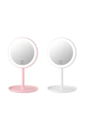 J56 Touch-Sensitive LED Lighted USB-Powered Round Tabletop Makeup Mirror White - CMT (1)
